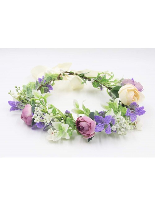 Headbands Flower Garland Crown Wreath Boho Floral Headband Halo Headpiece with Adjustable Ribbon for Wedding Party (13) - CU1...