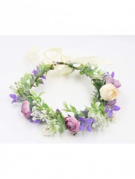 Headbands Flower Garland Crown Wreath Boho Floral Headband Halo Headpiece with Adjustable Ribbon for Wedding Party (13) - CU1...