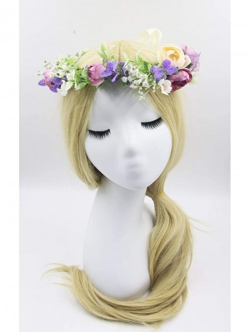 Headbands Flower Garland Crown Wreath Boho Floral Headband Halo Headpiece with Adjustable Ribbon for Wedding Party (13) - CU1...