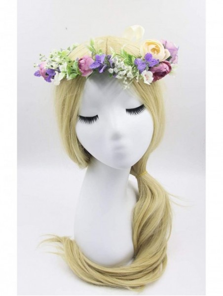 Headbands Flower Garland Crown Wreath Boho Floral Headband Halo Headpiece with Adjustable Ribbon for Wedding Party (13) - CU1...