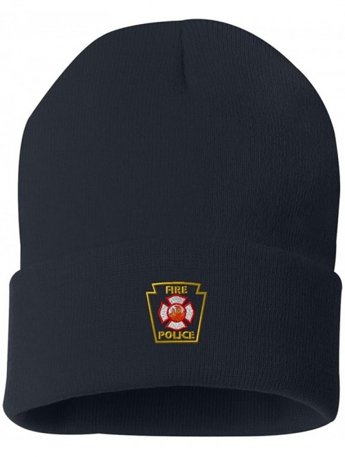 Skullies & Beanies Fire Police Outline Custom Personalized Embroidery Embroidered Beanie - Navy - CL12NG0IVLR $21.28