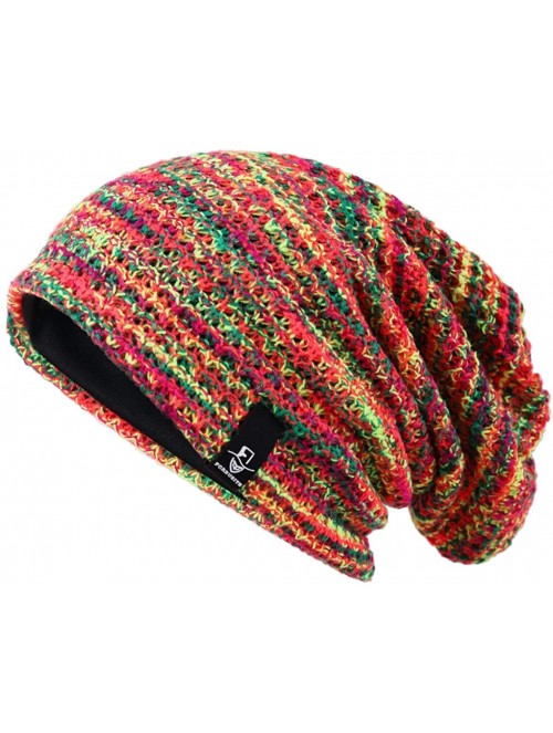 Skullies & Beanies Women Oversized Slouchy Beanie Knit Hat Colorful Long Baggy Skull Cap for Winter - Red/Multi - CF18UE63GAG...