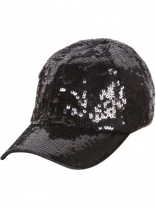 Baseball Caps Glitter Sequin Elastic Fit Baseball Hat - Black - CB189DQ853M $16.75