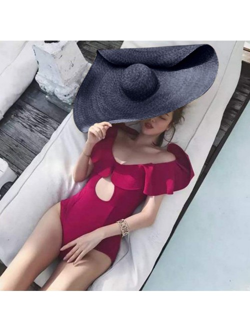 Sun Hats Women's Fashion Sun Hat Extra Large Brim Straw Hat Summer Beach UV Ray Blocking Outdoor Wedding Cap - Navy - C618XX4...