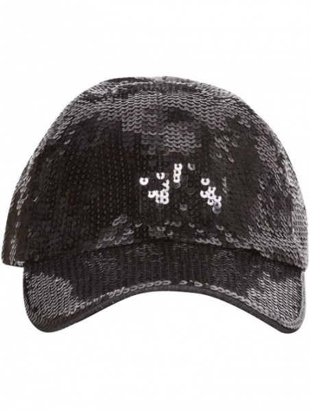 Baseball Caps Glitter Sequin Elastic Fit Baseball Hat - Black - CB189DQ853M $16.75