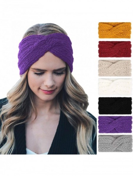 Cold Weather Headbands Womens Winter Warm Soft Crochet Knit Headwrap Ear Warmer Headband for Women - Dark Purple - CP19258CUS...