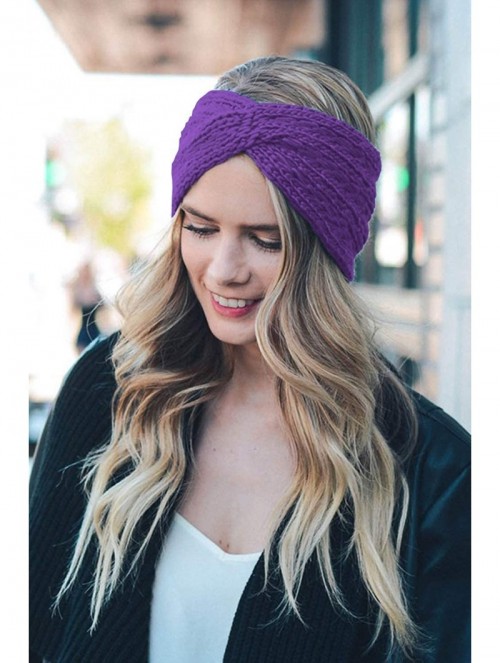 Cold Weather Headbands Womens Winter Warm Soft Crochet Knit Headwrap Ear Warmer Headband for Women - Dark Purple - CP19258CUS...