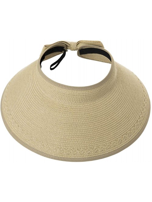 Sun Hats Rollup Straw Sun Visor Foldable Wide Brim Travel Hat Freesize Ponytail Fashion - 00764_beige - CZ18T740SG8 $17.77