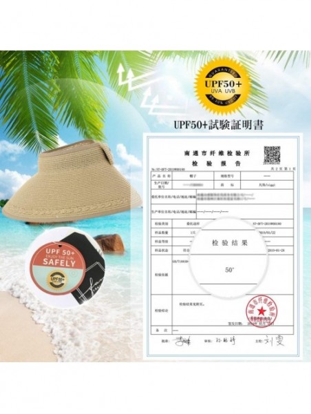 Sun Hats Rollup Straw Sun Visor Foldable Wide Brim Travel Hat Freesize Ponytail Fashion - 00764_beige - CZ18T740SG8 $17.77