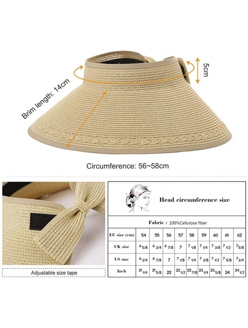 Sun Hats Rollup Straw Sun Visor Foldable Wide Brim Travel Hat Freesize Ponytail Fashion - 00764_beige - CZ18T740SG8 $17.77