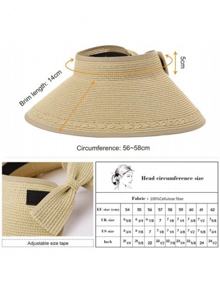 Sun Hats Rollup Straw Sun Visor Foldable Wide Brim Travel Hat Freesize Ponytail Fashion - 00764_beige - CZ18T740SG8 $17.77