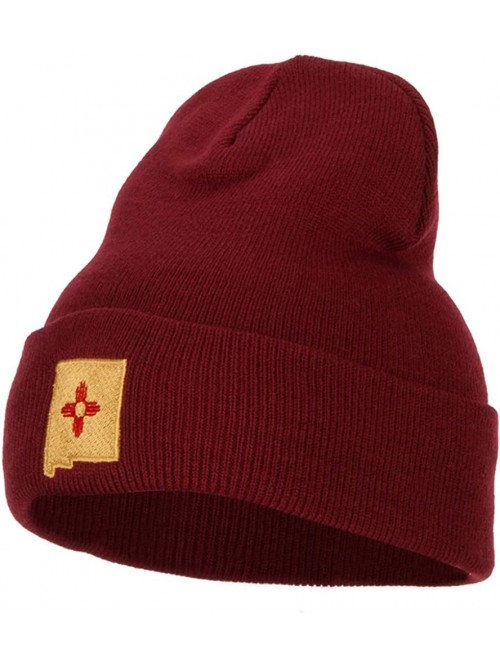Skullies & Beanies New Mexico Flag Map Embroidered Long Beanie - Maroon - C718K2EZCLL $26.17