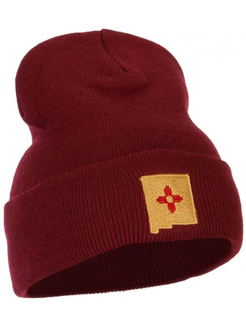 Skullies & Beanies New Mexico Flag Map Embroidered Long Beanie - Maroon - C718K2EZCLL $26.17