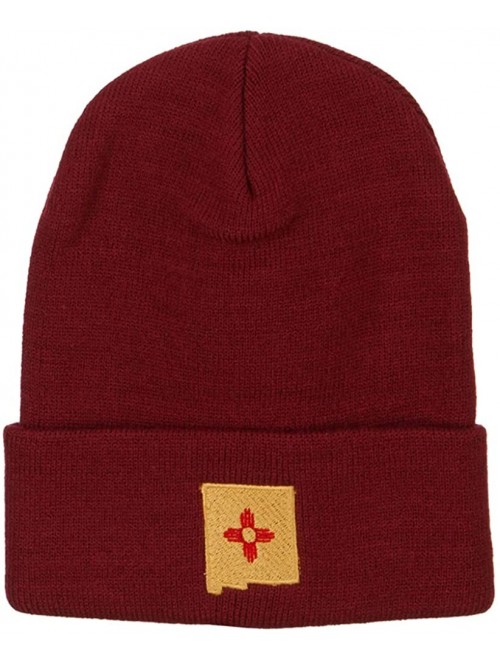 Skullies & Beanies New Mexico Flag Map Embroidered Long Beanie - Maroon - C718K2EZCLL $26.17