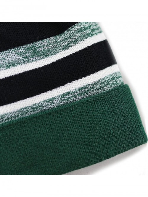 Skullies & Beanies Winter Soft Unisex Cuff Pom Pom Stripe Knit Beanie Skull Slouch Hat - D.green/Black - CP1876DELRI $13.26