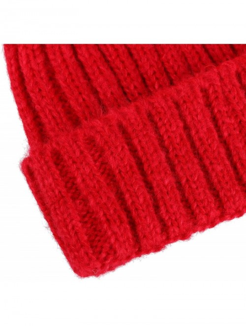 Skullies & Beanies Womens Beanie Winter Cable Knit Faux Fur Pompom Ears Beanie Hat - A_red - CR18E30O2U2 $19.22