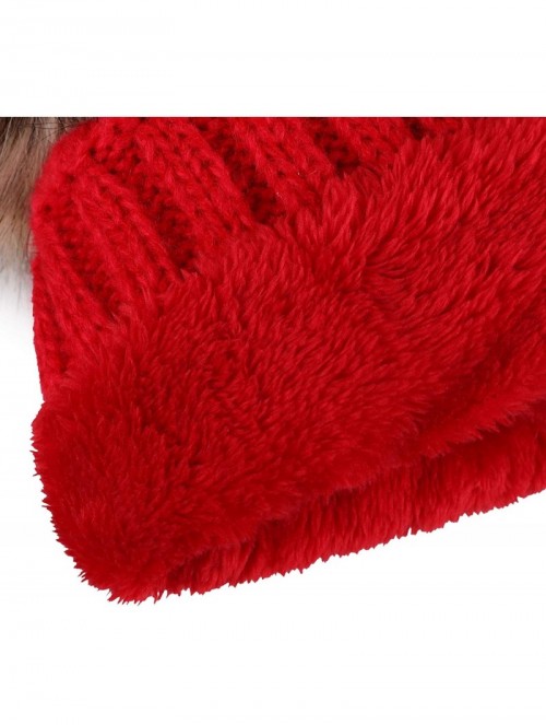 Skullies & Beanies Womens Beanie Winter Cable Knit Faux Fur Pompom Ears Beanie Hat - A_red - CR18E30O2U2 $19.22