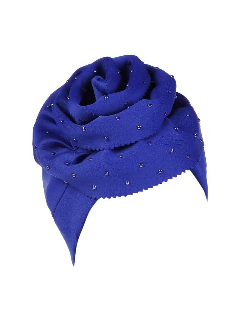 Skullies & Beanies Fashion Women Floral Beading Keep Warm Solid Hat Beanie Turban Head Wrap Cap - Blue - CJ18NIDKLKM $11.61