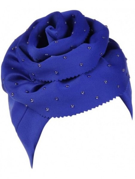 Skullies & Beanies Fashion Women Floral Beading Keep Warm Solid Hat Beanie Turban Head Wrap Cap - Blue - CJ18NIDKLKM $11.61