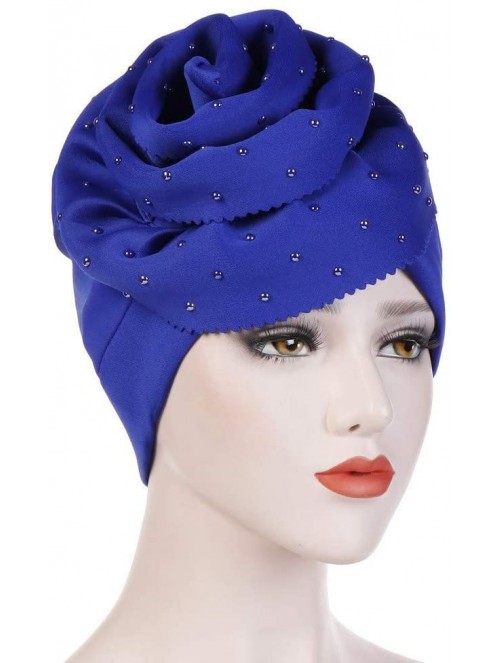 Skullies & Beanies Fashion Women Floral Beading Keep Warm Solid Hat Beanie Turban Head Wrap Cap - Blue - CJ18NIDKLKM $11.61