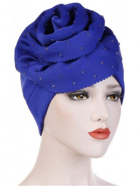 Skullies & Beanies Fashion Women Floral Beading Keep Warm Solid Hat Beanie Turban Head Wrap Cap - Blue - CJ18NIDKLKM $11.61