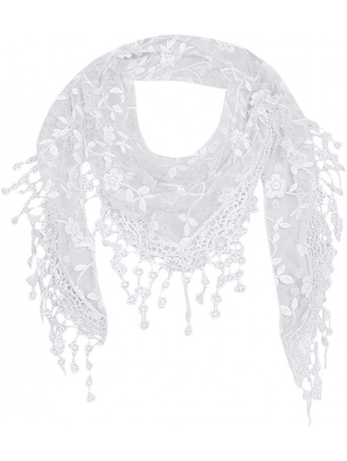 Baseball Caps Women Lace Floral Tassel Sheer Triangle Mantilla Scarf Shawl Neck Wraps - White - CD18GQHDIS0 $9.53