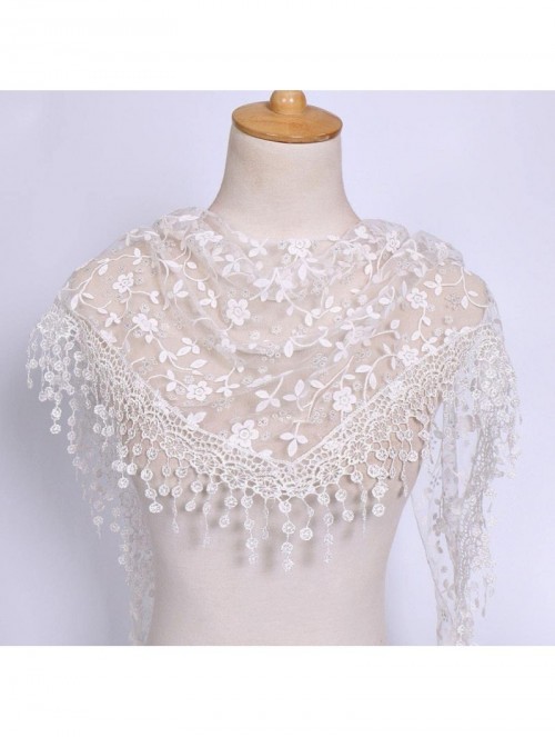 Baseball Caps Women Lace Floral Tassel Sheer Triangle Mantilla Scarf Shawl Neck Wraps - White - CD18GQHDIS0 $9.53