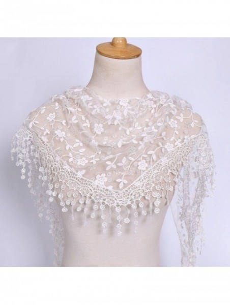 Baseball Caps Women Lace Floral Tassel Sheer Triangle Mantilla Scarf Shawl Neck Wraps - White - CD18GQHDIS0 $9.53