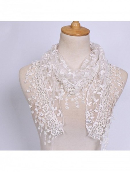 Baseball Caps Women Lace Floral Tassel Sheer Triangle Mantilla Scarf Shawl Neck Wraps - White - CD18GQHDIS0 $9.53