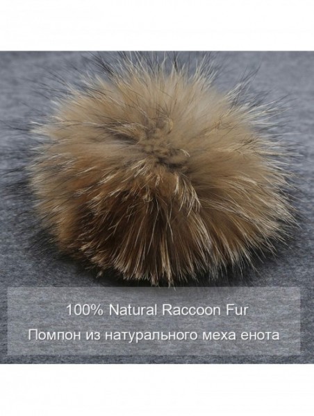 Skullies & Beanies Knitted Real Fur Hat 100% Real Raccoon Fur Pom Pom Hat Winter Women Hat Beanie for Women - Grey - CQ18LZ8O...