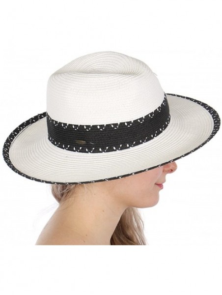 Sun Hats Beach Sun Hats for Women Large Sized Paper Straw Wide Brim Summer Panama Fedora - Sun Protection - CI18RD58TU6 $18.00