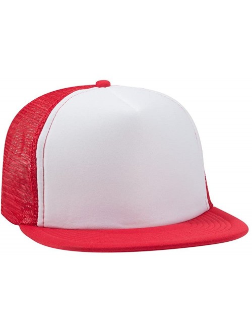 Baseball Caps SNAP Round Flat Visor High Crown Mesh Back 5 Panel Trucker Snapback - Red/Wht/Red - CV12FN77QG7 $13.20