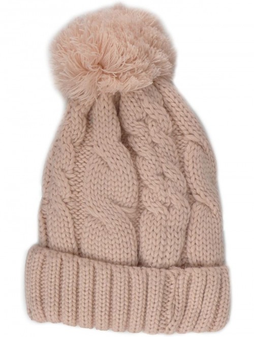 Skullies & Beanies Fleece Lined Warm Knitted Slouchy Pom Pom Cable Beanie Cap Hat - Indie Pink - CV1874X7E5A $16.65