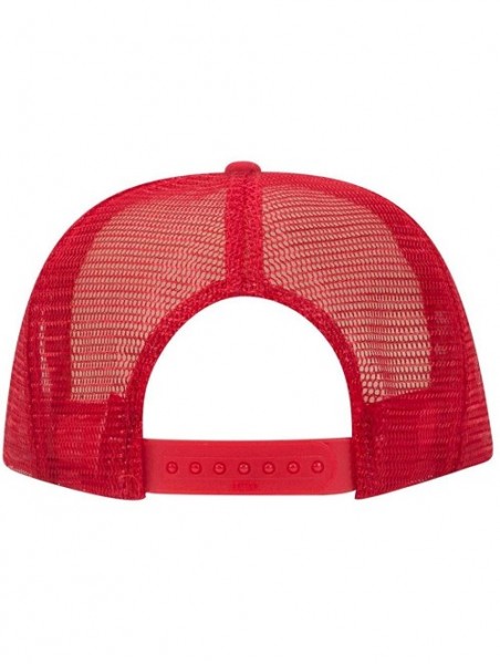 Baseball Caps SNAP Round Flat Visor High Crown Mesh Back 5 Panel Trucker Snapback - Red/Wht/Red - CV12FN77QG7 $13.20