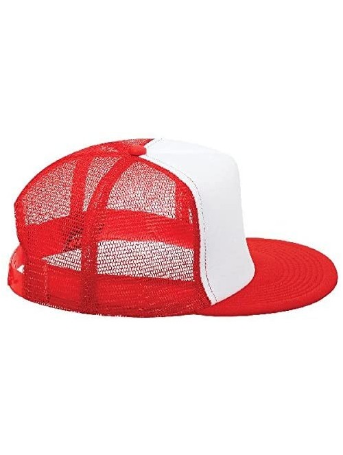 Baseball Caps SNAP Round Flat Visor High Crown Mesh Back 5 Panel Trucker Snapback - Red/Wht/Red - CV12FN77QG7 $13.20