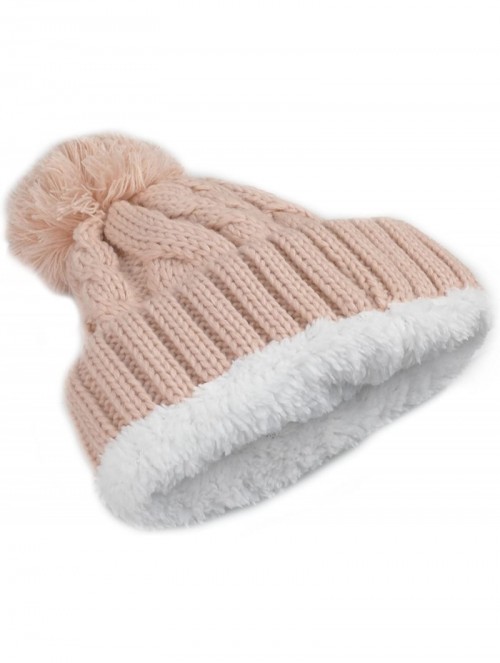 Skullies & Beanies Fleece Lined Warm Knitted Slouchy Pom Pom Cable Beanie Cap Hat - Indie Pink - CV1874X7E5A $16.65