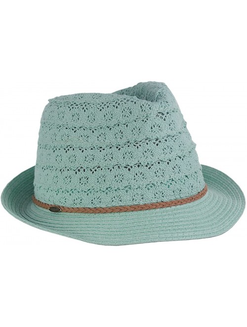Fedoras Children's Brown Braided Trim Spring Summer Cotton Lace Vented Fedora Hat - Mint - CP17YQ49SOH $13.08