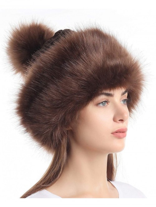 Bomber Hats Women's Faux Fur Hat Russian Style Monglian Warm Soft Cossack Pompom Ski Hats for Winter - Coffee - CK18X24CDX0 $...