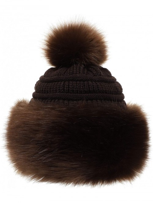 Bomber Hats Women's Faux Fur Hat Russian Style Monglian Warm Soft Cossack Pompom Ski Hats for Winter - Coffee - CK18X24CDX0 $...