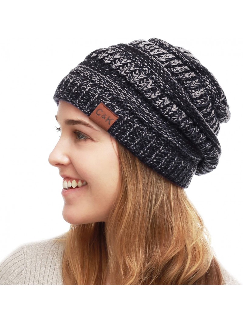 Skullies & Beanies Soft Stretch Cable Knit Warm Chunky Beanie Skully Winter Hat - 2. Two Tone Navy - CS186UL4OZS $16.65