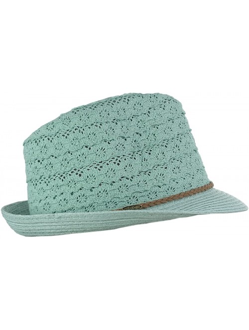 Fedoras Children's Brown Braided Trim Spring Summer Cotton Lace Vented Fedora Hat - Mint - CP17YQ49SOH $13.08