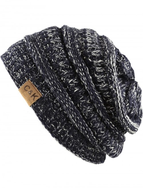 Skullies & Beanies Soft Stretch Cable Knit Warm Chunky Beanie Skully Winter Hat - 2. Two Tone Navy - CS186UL4OZS $16.65