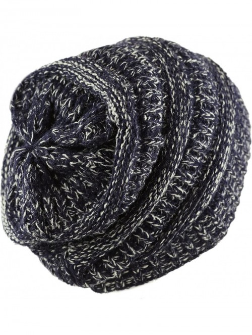 Skullies & Beanies Soft Stretch Cable Knit Warm Chunky Beanie Skully Winter Hat - 2. Two Tone Navy - CS186UL4OZS $16.65