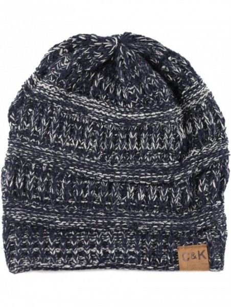 Skullies & Beanies Soft Stretch Cable Knit Warm Chunky Beanie Skully Winter Hat - 2. Two Tone Navy - CS186UL4OZS $16.65