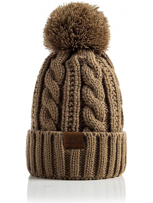 Skullies & Beanies Women Winter Knit Hat Warm Fleece Lined Pom Pom Beanie Hat - 6-kaki - C318ZD2W458 $13.08