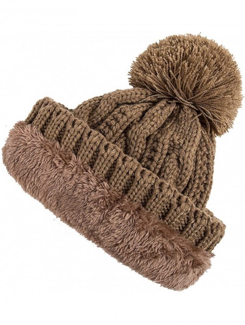 Skullies & Beanies Women Winter Knit Hat Warm Fleece Lined Pom Pom Beanie Hat - 6-kaki - C318ZD2W458 $13.08