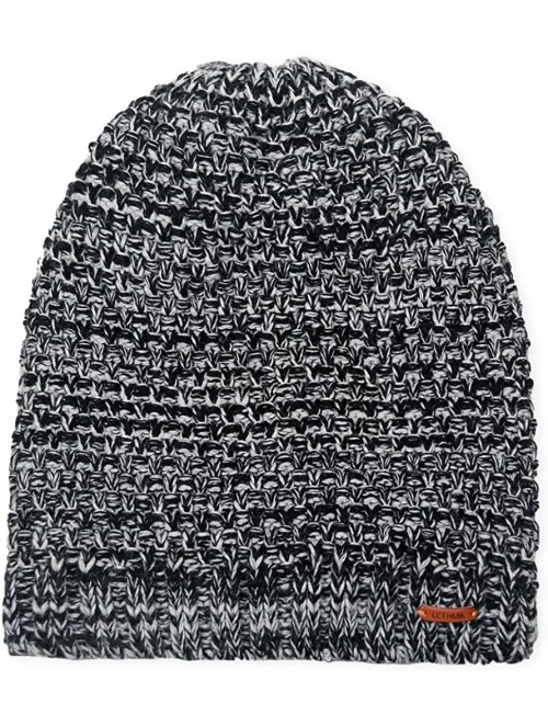 Skullies & Beanies Winter Long Slouchy Beanie Unique Mix Knit Ski Cap Hat Skully for Men & Women - Waffle Mix Black - CY186HI...