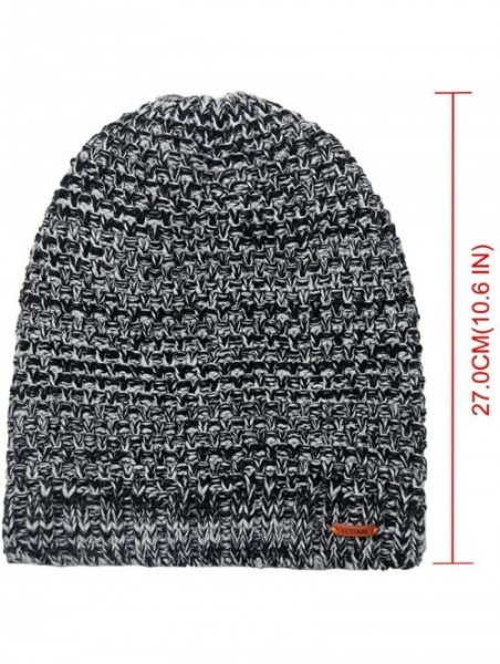 Skullies & Beanies Winter Long Slouchy Beanie Unique Mix Knit Ski Cap Hat Skully for Men & Women - Waffle Mix Black - CY186HI...