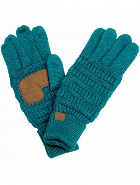 Skullies & Beanies 3pc Set Trendy Warm Chunky Soft Stretch Cable Knit Pom Pom Beanie- Scarves and Gloves Set - Teal - C918KOH...