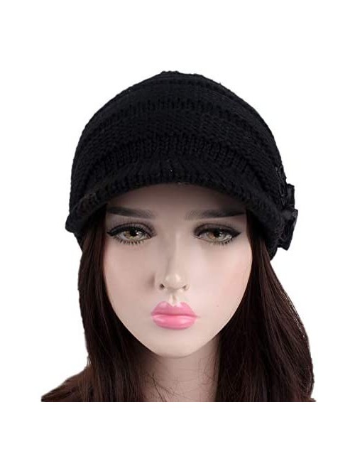 Skullies & Beanies Women Cable Knit Winter Warm Beanie Hats Newsboy Cap Visor with Sequined Flower - Red - C418M69MCHZ $14.11